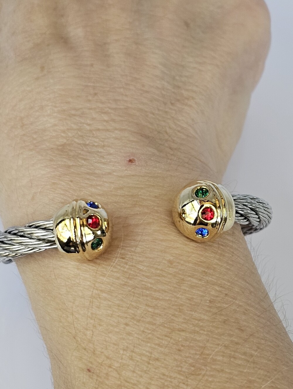 Twisted Two Tone Stainless Steel Cable Cuff - Picture 3 of 4